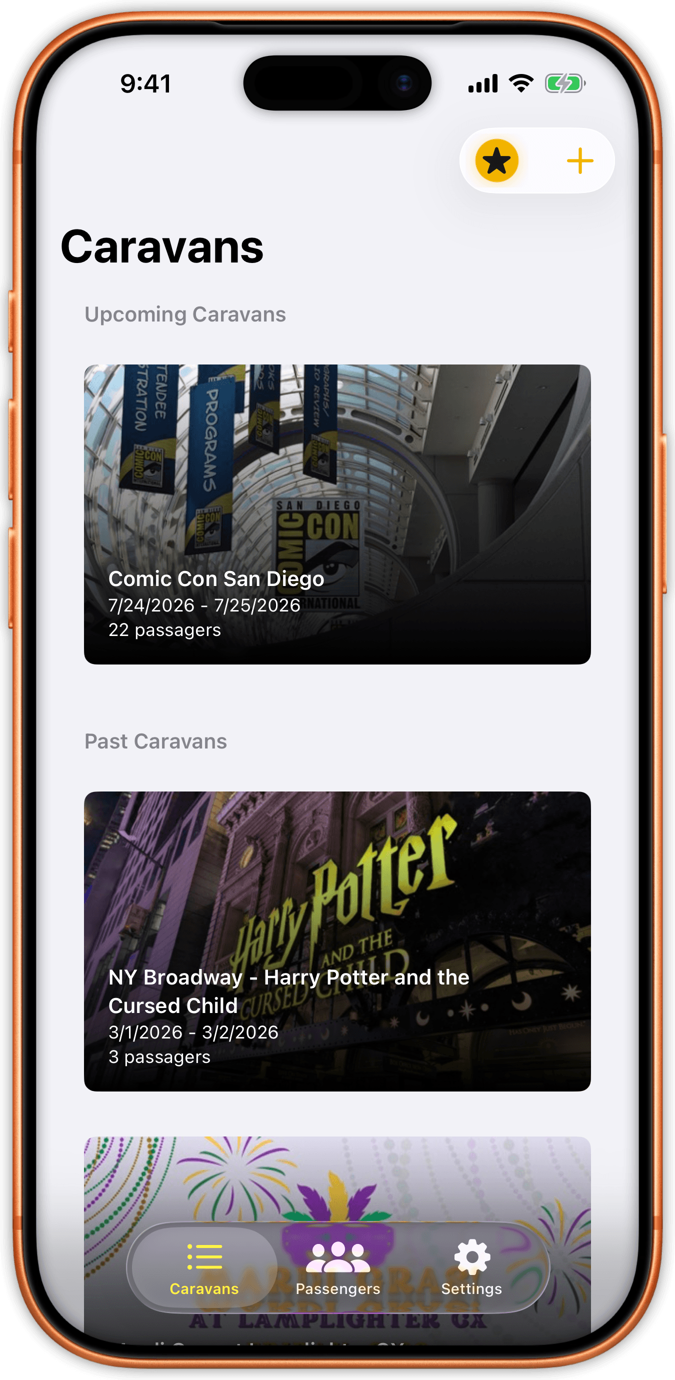 Tela do Ctrlavana mostrando uma lista de caravanas.