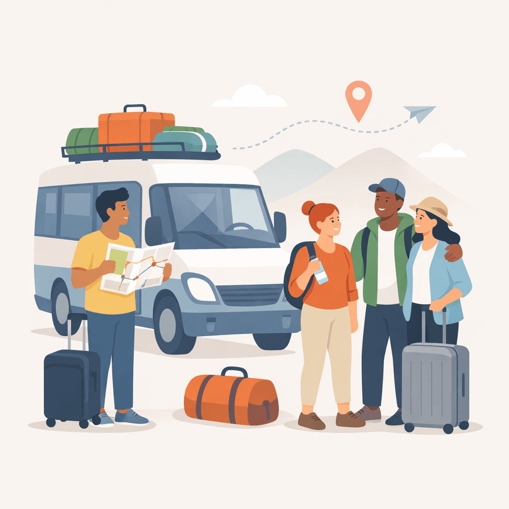 Grupo viajando junto.