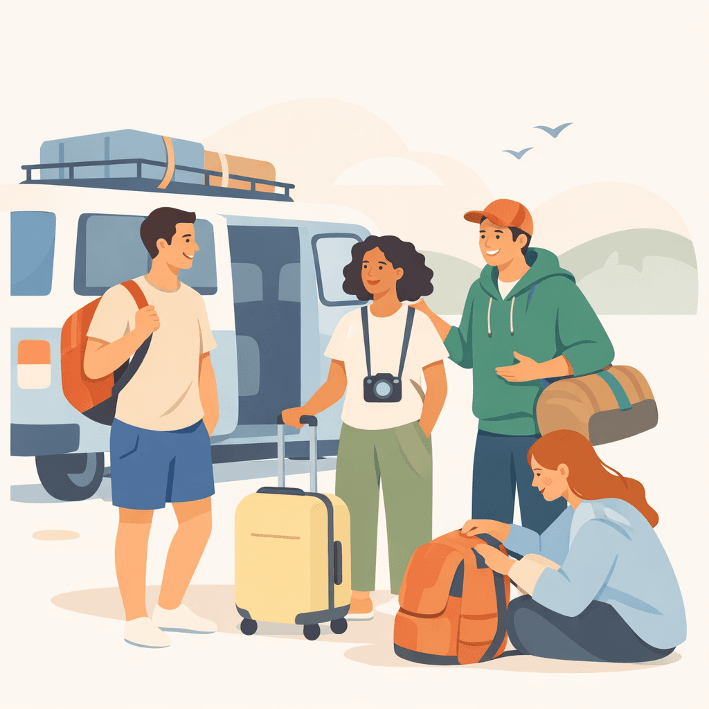 Grupo de amigos em viagem.