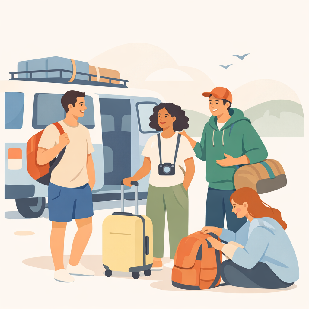 Amigos e família viajando juntos